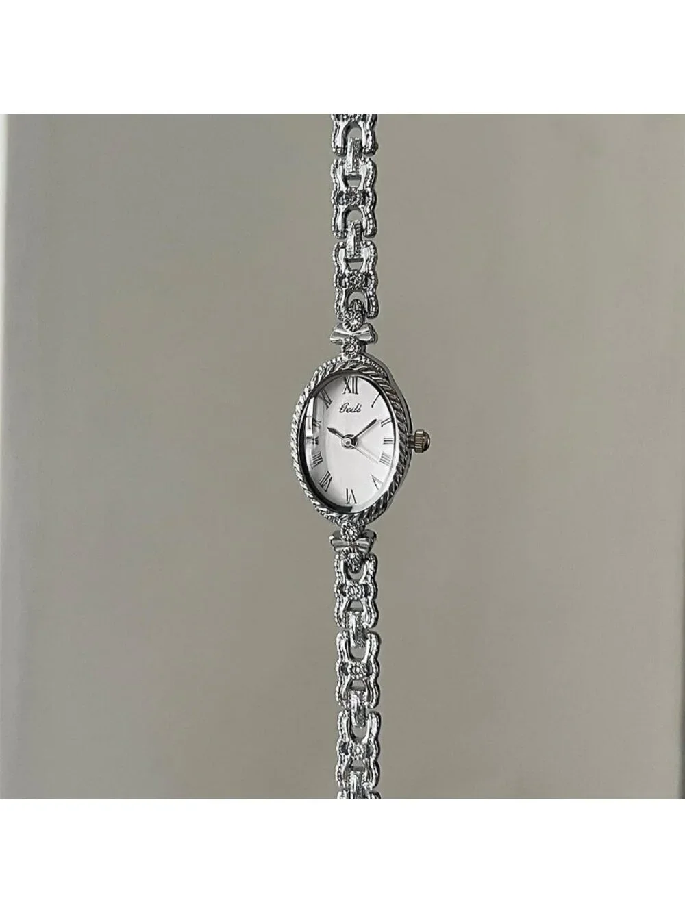 Women's Silver White Oval Vintage Bracelet Small Quartz Bangle Analog Watches